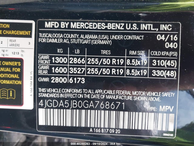 4JGDA5JB0GA768671 Mercedes-Benz GLE 350