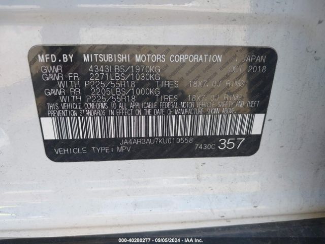 2019 MITSUBISHI OUTLANDER SPORT JA4AR3AU7KU010558 Photo 8