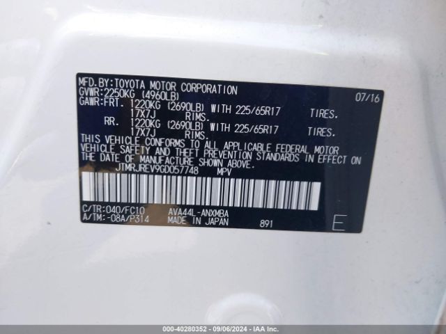JTMRJREV9GD057748 Toyota Rav4 Hybrid Xle
