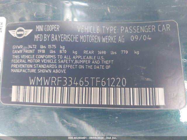 2005 MINI COOPER WMWRF33465TF61220 Photo 8