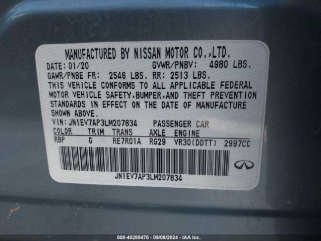 JN1EV7AP3LM207834 Infiniti Q50 LUXE