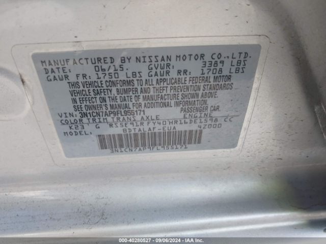3N1CN7AP9FL955171 Nissan Versa 1.6 S