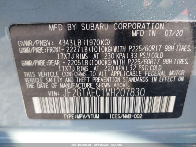 JF2GTAEC1MH207830 Subaru Crosstrek Premium