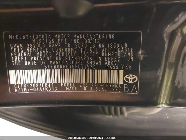 Toyota COROLLA LE 2014 5YFBURHE4EP022579 Image 9