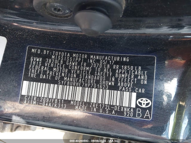 Toyota COROLLA LE 2017 5YFBURHE7HP701623 Image 9
