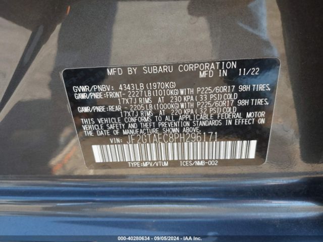 JF2GTAEC8PH296171 Subaru Crosstrek Premium