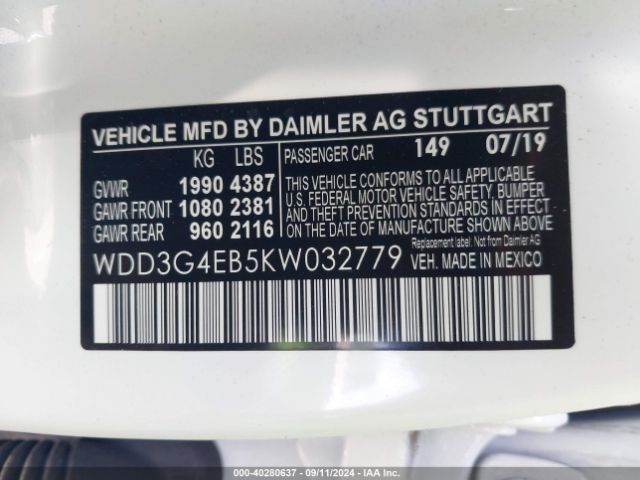 WDD3G4EB5KW032779 Mercedes-Benz A 220