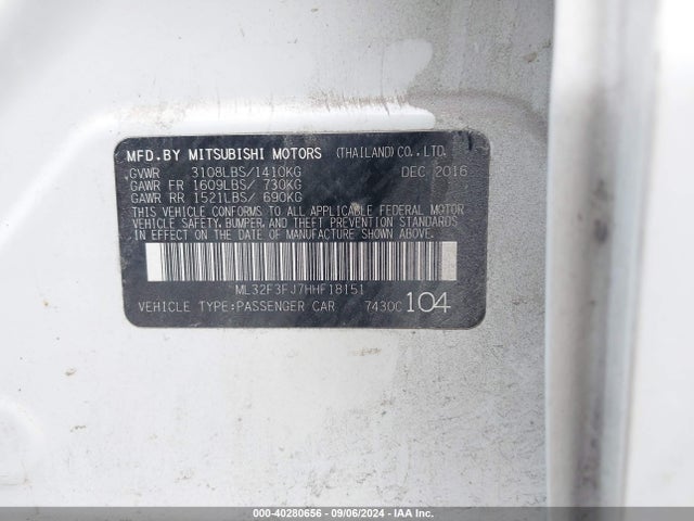 Mitsubishi Mirage G4 Es 2017 ML32F3FJ7HHF18151 Image 9