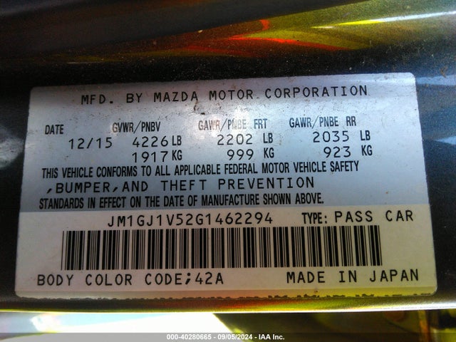 JM1GJ1V52G1462294 Mazda Mazda6 I Touring