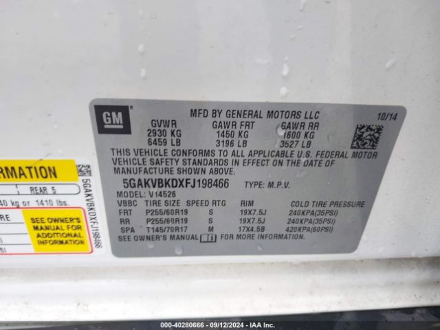 5GAKVBKDXFJ198466 Buick Enclave Leather