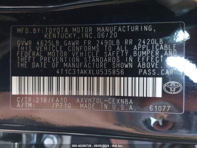 4T1C31AKXLU535856 Toyota Camry Le Hybrid