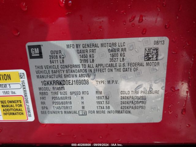 1GKKRRKD0EJ169038 GMC Acadia Slt-1