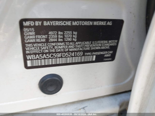 BMW 528I 2015 WBA5A5C59FD524169 Image 9