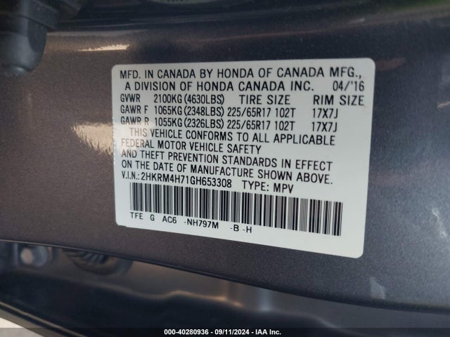 Honda Cr-v Ex-l 2016 2HKRM4H71GH653308 Image 9