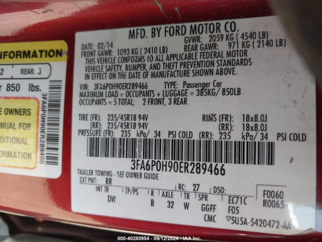 3FA6P0H90ER289466 Ford FUSION SE