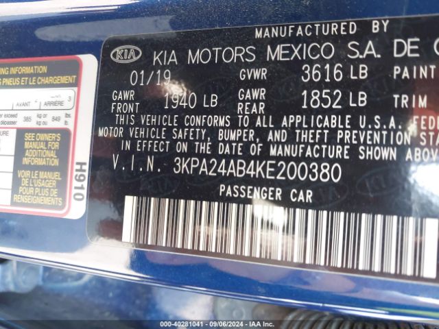 3KPA24AB4KE200380 KIA RIO S