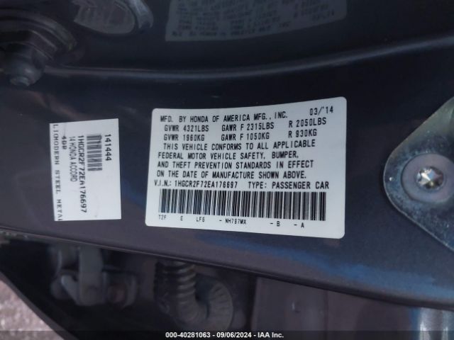 1HGCR2F72EA176697 Honda ACCORD EX