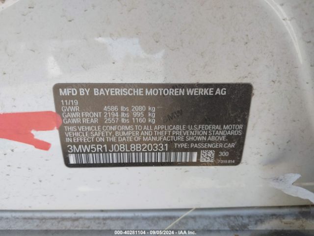 3MW5R1J08L8B20331 BMW 3 Series 330i