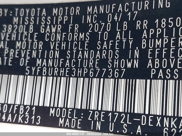 Toyota COROLLA LE 2017 5YFBURHE3HP677367 Image 9