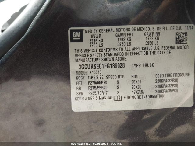 3GCUKSEC1FG189028 Chevrolet Silverado 1500 1lz