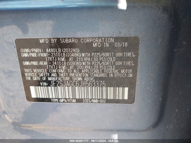 Subaru Forester 2.5i Premium 2018 JF2SJAGC6JH563375 Image 9