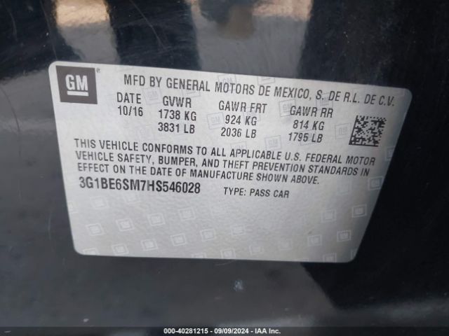 3G1BE6SM7HS546028 Chevrolet Cruze Lt Auto