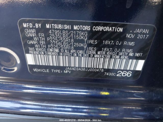 JA4AD3A36JJ000478 Mitsubishi Outlander Se