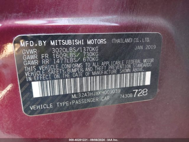 ML32A3HJXKH009039 Mitsubishi Mirage Rf