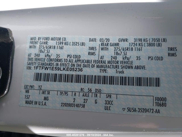 Ford F-150 Xlt 2020 1FTFW1E59LKE05236 Image 9