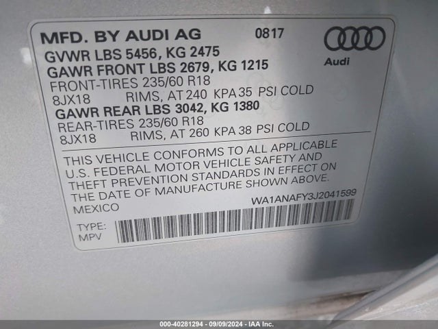 WA1ANAFY3J2041599 Audi Q5 2.0t Premium/2.0t Tech Premium