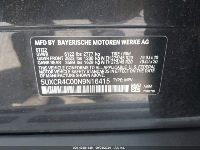 5UXCR4C00N9N16415 BMW X5 Sdrive40i