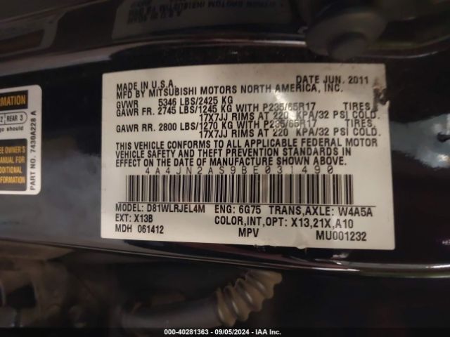 2011 MITSUBISHI ENDEAVOR 4A4JN2AS9BE031490 Photo 8