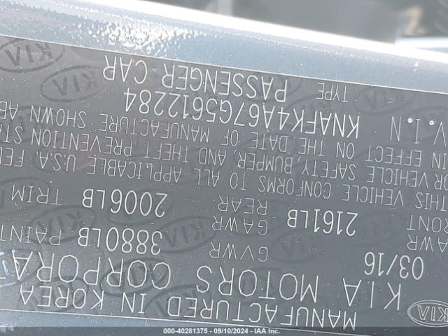 KNAFK4A67G5612284 KIA FORTE LX