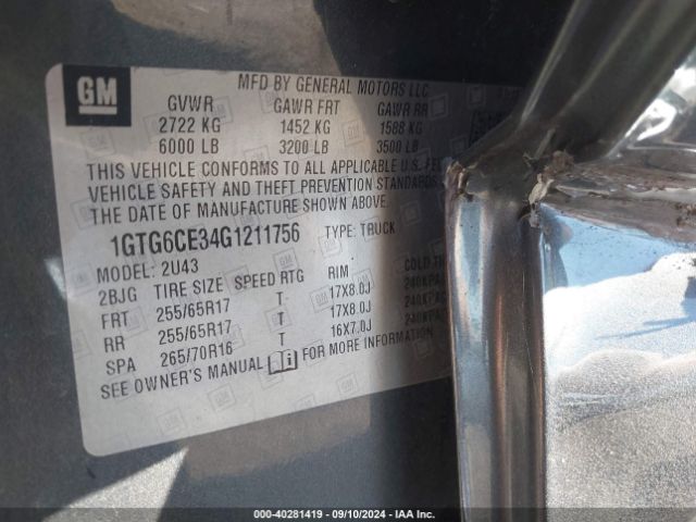 1GTG6CE34G1211756 GMC CANYON SLE