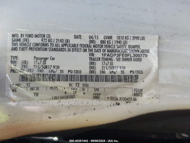 Ford FOCUS SE 2015 1FADP3FE0FL300779 Image 9