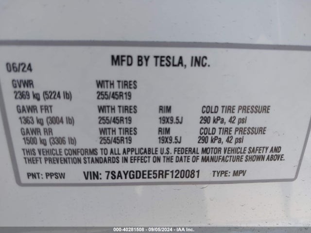 2024 TESLA MODEL Y 7SAYGDEE5RF120081 Photo 8