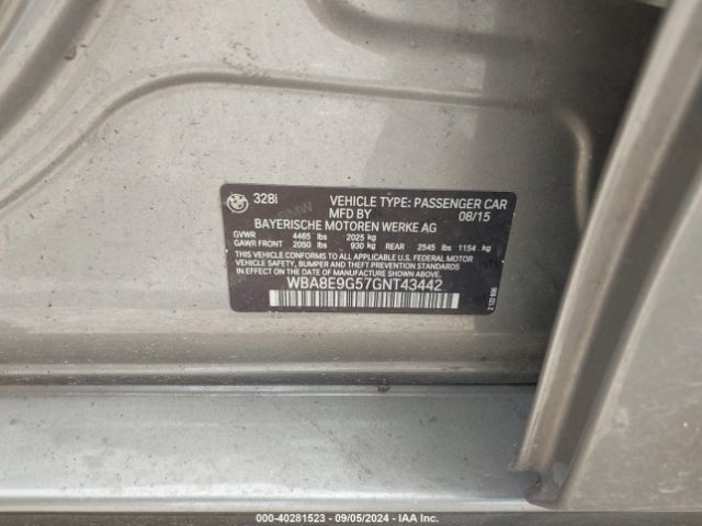 WBA8E9G57GNT43442 BMW 328I