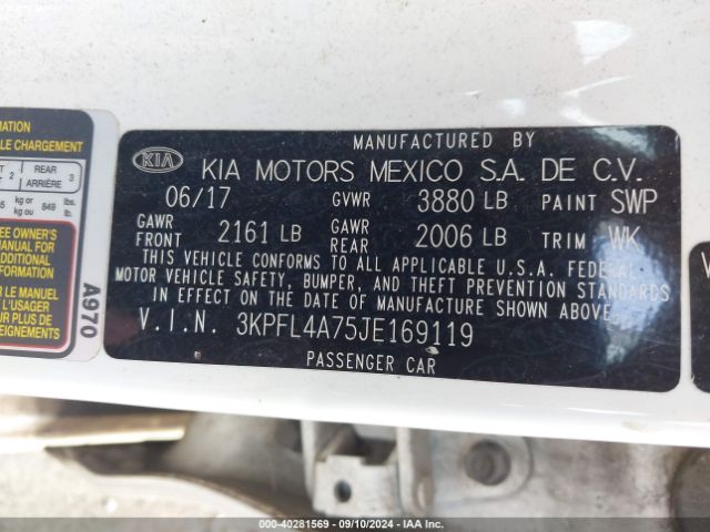 3KPFL4A75JE169119 KIA FORTE LX