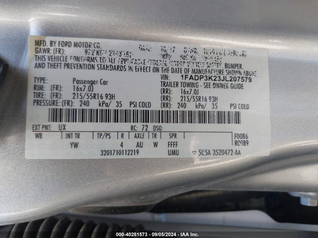 Ford FOCUS SE 2018 1FADP3K23JL207579 Image 9
