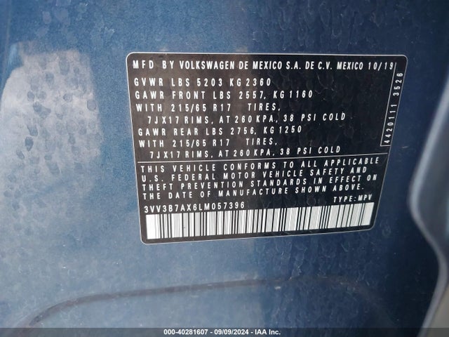 3VV3B7AX6LM057396 Volkswagen Tiguan