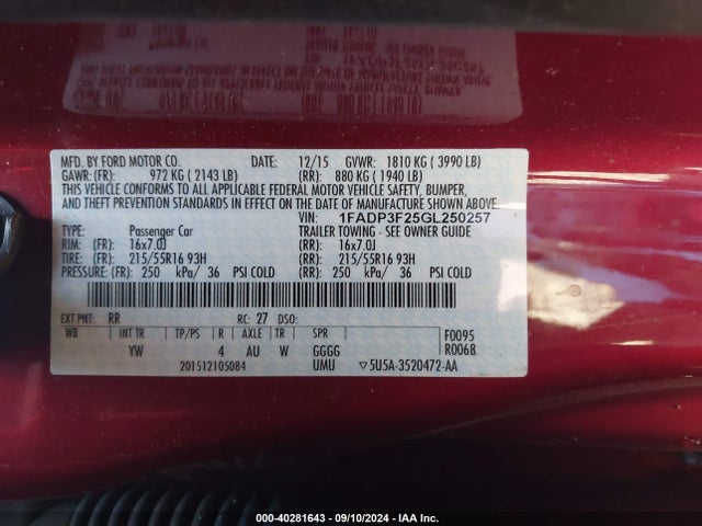 Ford FOCUS SE 2016 1FADP3F25GL250257 Image 9