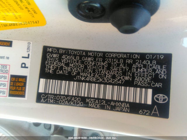 Toyota COROLLA SE 2019 JTNK4RBE2K3042547 Image 9