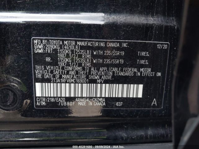 2T3A1RFV6MC169001 Toyota Rav4 Xle Premium
