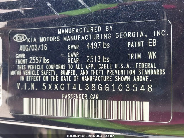 KIA Optima Lx 2016 5XXGT4L38GG103548 Image 9