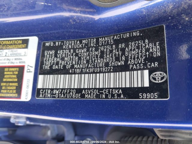 4T1BF1FK9FU919272 Toyota CAMRY SE
