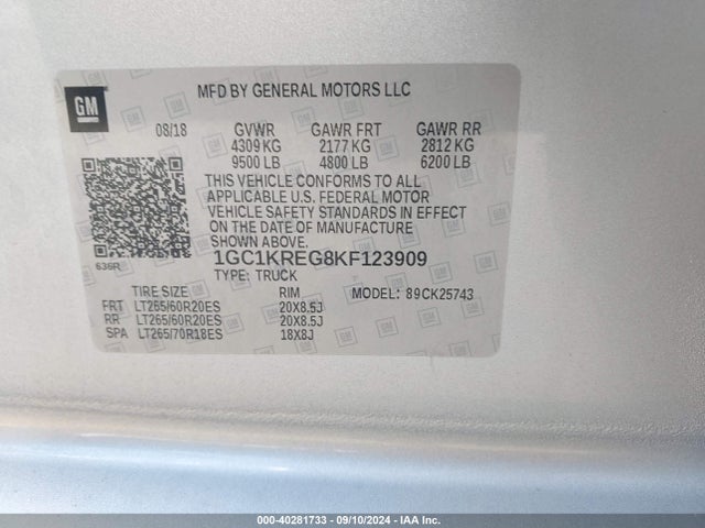 1GC1KREG8KF123909 Chevrolet Silverado 2500hd Wt