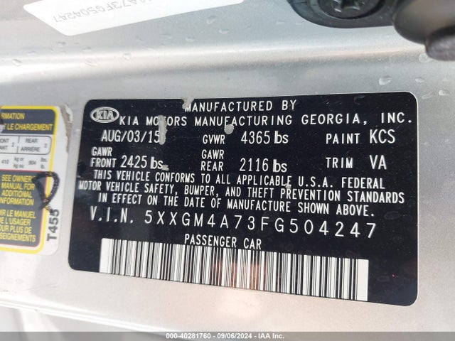 KIA Optima Lx 2015 5XXGM4A73FG504247 Image 9