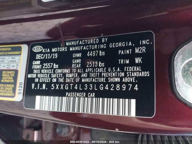 KIA Optima Lx 2020 5XXGT4L33LG428974 Image 9