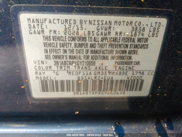 3N1AB7APXGY210658 Nissan SENTRA SR