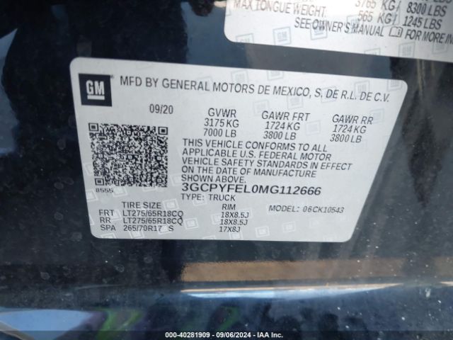 3GCPYFEL0MG112666 Chevrolet Silverado 1500 4wd  Short Bed Lt Trail Boss